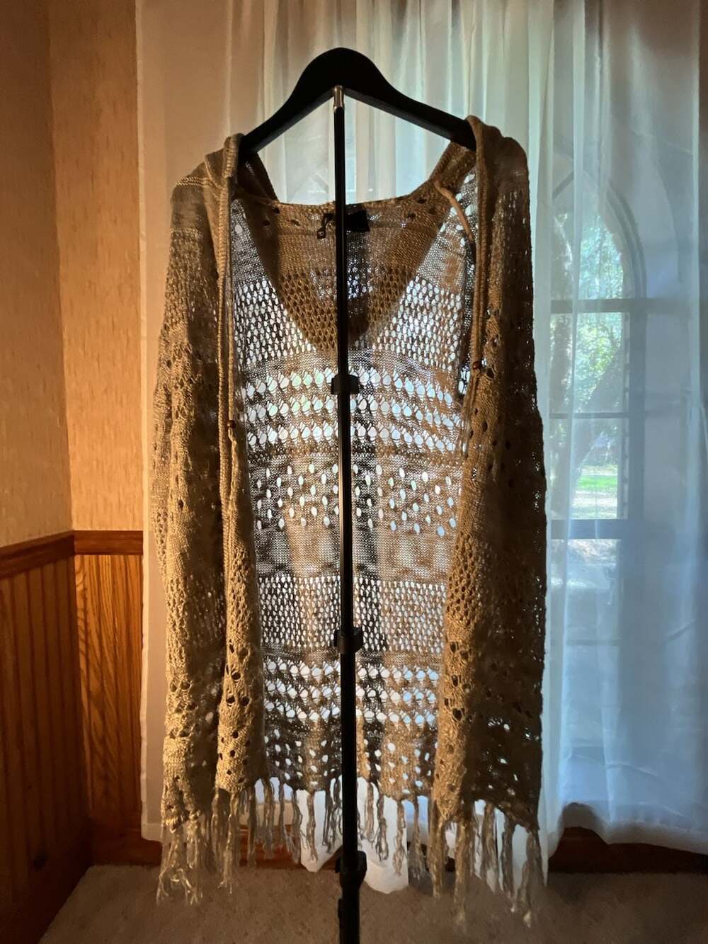 New Directions Beige Open Knit Cardigan Sweater